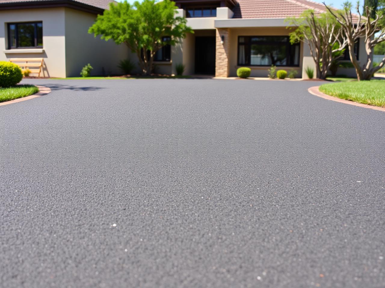 Freshly paved residential asphalt driveway