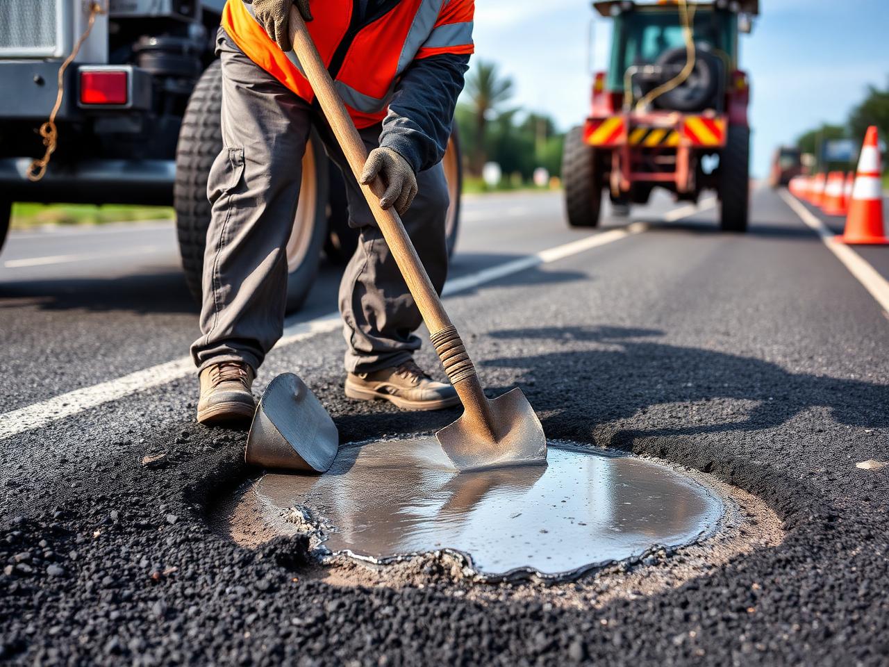 Pothole repair on a road